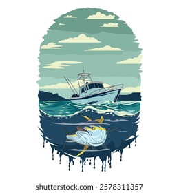 tuna boat fishing illustration logo vector image t shirt