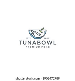 tuna bowl with leaf for poke logo design vector template