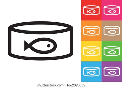 Tuna Can. Line Icon With Different Color Background.