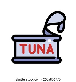 Tuna can simple icon. Color canned fish illustration in flat style. Vector icon for web design isolated on white background.