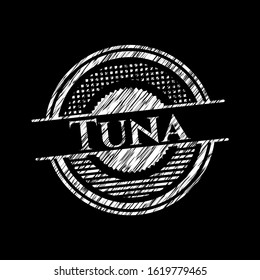 Tuna chalk emblem written on a blackboard. Vector Illustration. Detailed.