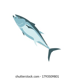 Tuna commercial fish species. Delicious fresh marine fish, seafood menu, fish market design element. Organic natural healthy nutritious food cartoon vector illustration isolated on white background