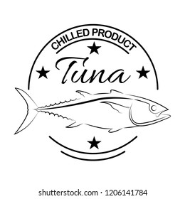 tuna emblem, label. Template for stores, markets food packaging Vector