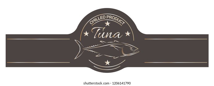 tuna emblem, label. Template for stores, markets food packaging Vector