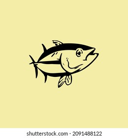 tuna fish in black and white illustration design