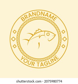 concepto de logotipo de atún en línea circular. línea, elegante, logotipo vintage. adecuado para logotipo, icono, emblema, sello, símbolo o signo