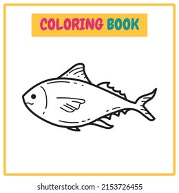 Tuna Fish Coloring Book or Outline Vector Illustration