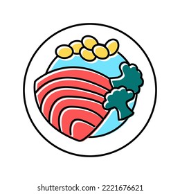 tuna fish dish with vegetables color icon vector. tuna fish dish with vegetables sign. isolated symbol illustration