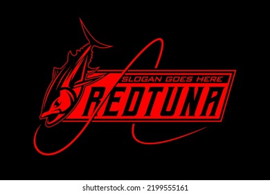 Tuna fish fishing logo on black dark background. modern vintage rustic logo design. great to use as your any fishing company logo