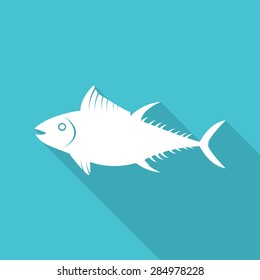 tuna fish flat icon with long shadow.