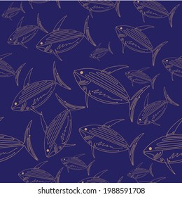 tuna fish gold seamless pattern in vector