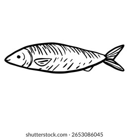 Tuna fish Hand drawn line art sketch doodle fisherman aesthetic coastal nautical illustration 