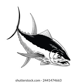 Tuna Fish Hand Drawn in Vintage Engraving Style