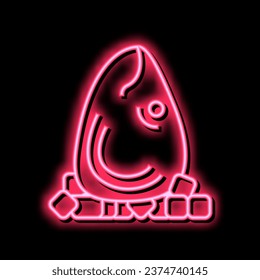 tuna fish head with ice cubes neon light sign vector. tuna fish head with ice cubes illustration