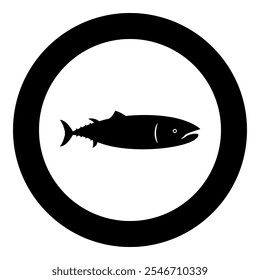 Tuna fish icon in circle round black color vector illustration image solid outline style