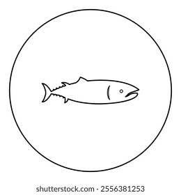 Tuna fish icon in circle round black color vector illustration image outline contour line thin style