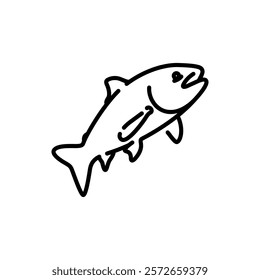 Tuna fish icon outline illustration design. Salmon tuna fish black line on white background