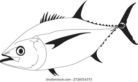 Ilustración de atún con un diseño limpio y detallado con un aspecto acuático dinámico, perfecto para la marca de mariscos, educación marina, menús de restaurantes y proyectos creativos con temática oceánica.