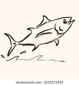 Tuna Fish With illustration style doodle and line art