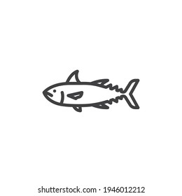 Icono de la línea de pez atún. signo de estilo lineal para concepto móvil y diseño web. Atún fresco, icono vector de contorno de mariscos. Símbolo, ilustración del logotipo. Gráficos vectoriales