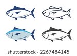 Tuna fish logo icon outline illustration. Salmon tuna fish line icon seafood logo
