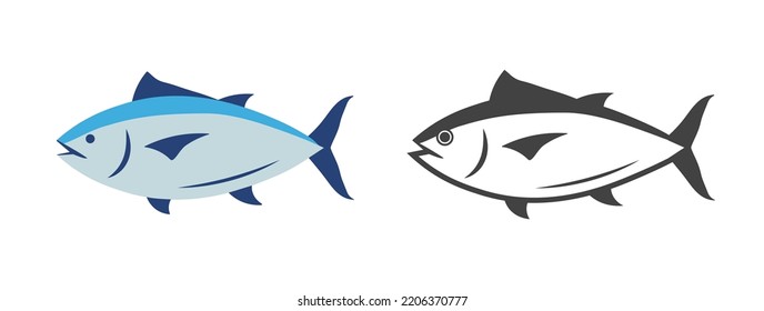 Tuna Fish Logo Icon Outline Illustration. Salmon Tuna Fish Line Icon Seafood Logo