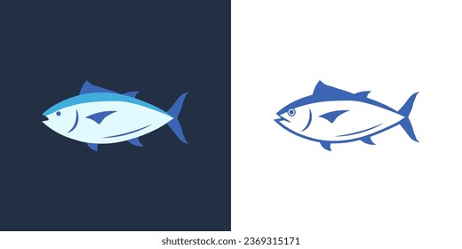 Ilustración del símbolo del logotipo del pez atún. Logo de la línea de pescado del atún salmón