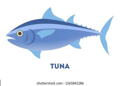 Tuna fish from the ocean or sea. Idea of fishing and seafood. Widlife in the water. Flat vector illustration