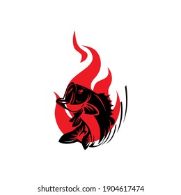 tuna fish on fire, solid black of angry tuna, vector illustrations
