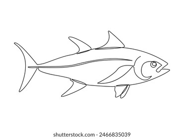 Tuna fish one line drawing. Continuous single line art of fish for logo, print, posters, banners. Minimal vector art illustration.