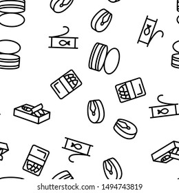Tuna, Fish Products Vector Seamless Pattern Thin Line Illustration