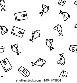 Tuna, Fish Products Vector Seamless Pattern Thin Line Illustration