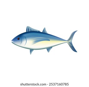 Tuna fish, seafood, 3D. Seafood tuna or salmon fish in 3D style, sea life. Tuna fish isolated on white background. Vector Illustration