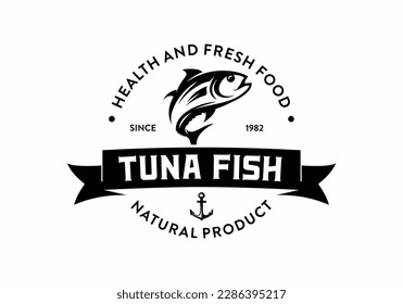 Tuna fish seafood logo vintage label badge design template