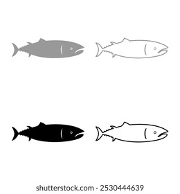 Tuna fish set icon grey black color vector illustration image solid fill outline contour line thin flat style