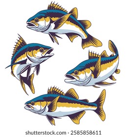 Tuna fish set, isolated vector illustration