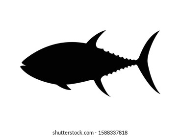 Tuna fish silhouette on a white background. Logo fish silhouette. Fish icon black silhouette. Fisheries logo. Fishing logo. Logo for fishing sites. Vector eps 10