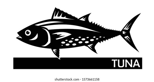 Tuna Fish Is A Species Of Mackerel. Tunny. Thunnus. Fish For Labels, Logo, Packaging. Fishing For Tuna. Atlantic Or Pacific Tuna. Family Scombridae. Oceanic. Tasty. Vector Illustration. Isolated.