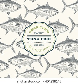 Tuna Fish style seamless pattern. Vector illustration.