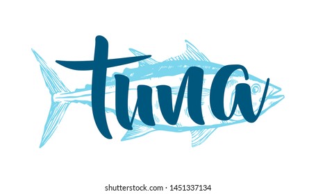 Tuna fish symbol on white background, Vector. Sport fishing club, restaurant, canned, food logo. Thunnus thynnus