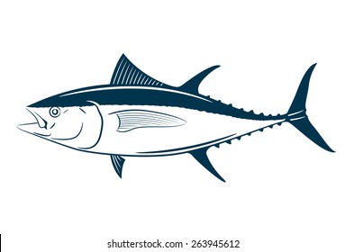 Tuna fish symbol on white background,Vector. Painting beautiful fish with action.