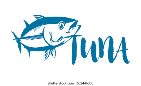 Tuna fish symbol on white background, Vector. Sport fishing club, restaurant, canned, food logo