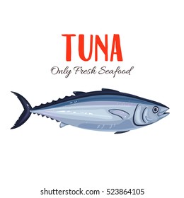 Tuna Fish Vector Illustration In Cartoon Style. Seafood Product Design.