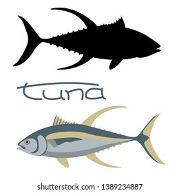 tuna fish, vector illustration. flat style, black silhouette.