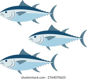 Tuna fish vector illustration set, marine seafood species collection, realistic ocean animals design, blue aquatic wildlife, commercial fishing concept isolated