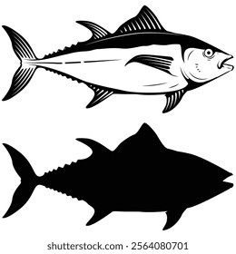 Tuna fish vector illustration. Tuna fish silhouettes