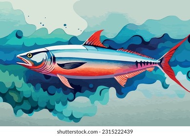 Tuna fish Watercolor art and illustration