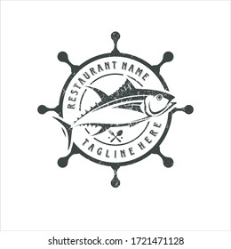 Tuna Fish and Wheel Ship Logo Design Vector Image