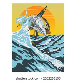 Tuna Fishing Illustration T Shirt Logo Vector Image Template