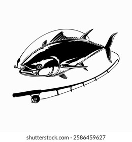 Tuna Fishing Logo, Fishing Logo, Fish Hook, Tuna, Fishing Clip Art, Fishing Graphics, Crossed Hook, Fish, Vector Files for Cricut